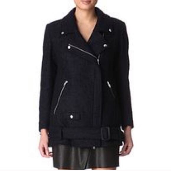 The Kooples navy blue wool blend moto biker coat size 34 or Extra Small XS - Picture 1 of 16